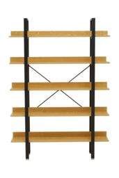 Orsina 5 Tier Light Yellow Shelves & Black Frame Shelf Unit, Bookcase Shelving, Display Unit With Wooden Shelves - thumbnail 4