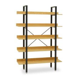 Orsina 5 Tier Light Yellow Shelves & Black Frame Shelf Unit, Bookcase Shelving, Display Unit With Wooden Shelves - thumbnail 7