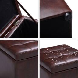 VOGREX Brown 40cm Faux Leather Storage Ottoman Stool - thumbnail 6