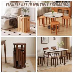 VOGREX 4-In-1 Wood Stool Set of 4 Stackable Round Nest Side Table 18 Inch in Brown - thumbnail 5