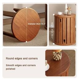 VOGREX 4-In-1 Wood Stool Set of 4 Stackable Round Nest Side Table 18 Inch in Brown - thumbnail 3