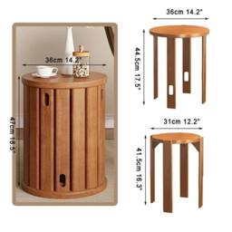 VOGREX 4-In-1 Wood Stool Set of 4 Stackable Round Nest Side Table 18 Inch in Brown - thumbnail 2