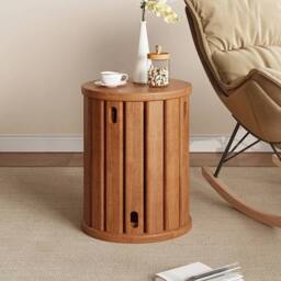 VOGREX 4-In-1 Wood Stool Set of 4 Stackable Round Nest Side Table 18 Inch in Brown - thumbnail 1