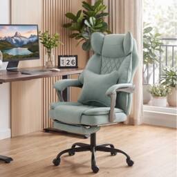 HOMCOM Big & Tall Office Chair with Lumbar Support, Light Blue - thumbnail 1