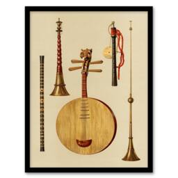 Artery8 William Gibb Framed Wall Art Traditional Japan Musical Instruments in Beige - Size: A4 - thumbnail 1