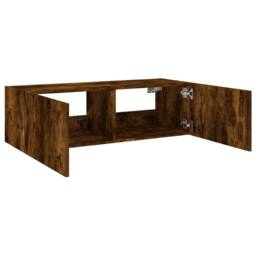 Berkfield Home TV Wall Cabinet with LED Lights Smoked Oak 100x35x31 cm in Brown - Size: 100 x 35 x 31 cm - thumbnail 9