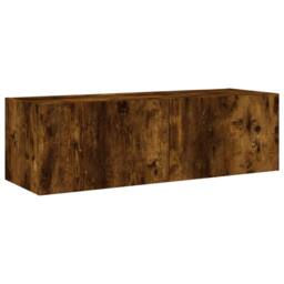 Berkfield Home TV Wall Cabinet with LED Lights Smoked Oak 100x35x31 cm in Brown - Size: 100 x 35 x 31 cm - thumbnail 1