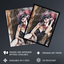 "Artery8 Dark Modern Flapper Venetian Mask Portrait Wall Art Print in Grey - Size: W12"" x H16""" - thumbnail 2