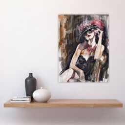 "Artery8 Dark Modern Flapper Venetian Mask Portrait Wall Art Print in Grey - Size: W12"" x H16""" - thumbnail 4
