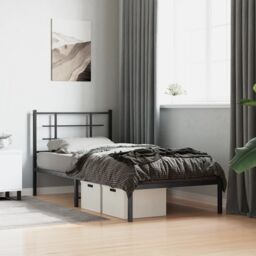 Berkfield Home Metal Bed Frame without Mattress with Headboard Black 90x200cm - Size: 90x200 cm - thumbnail 1