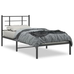 Berkfield Home Metal Bed Frame without Mattress with Headboard Black 90x200cm - Size: 90x200 cm - thumbnail 2