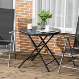 OUTSUNNY Round Garden Dining Table for 4, Foldable Outdoor Table for Garden in Dark Grey - thumbnail 1
