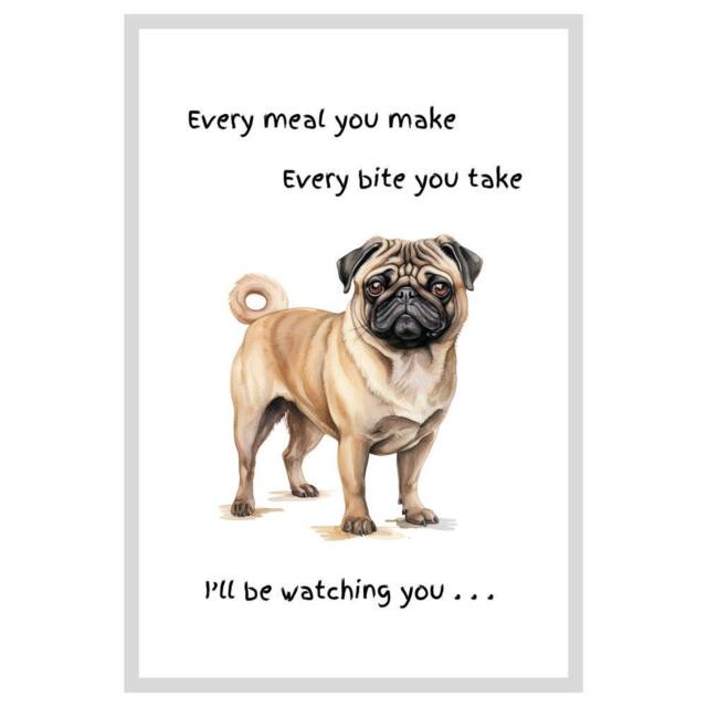 Animal Crackers Dog Tea Towel With 'Watching You' Funny Wording - Pug in White - image 1