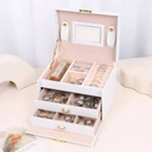 Havendro White Large Jewelry Box 3 Layer PU Leather Necklace Storage Cabinet - image 1