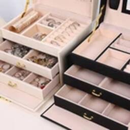 Havendro White Large Jewelry Box 3 Layer PU Leather Necklace Storage Cabinet - thumbnail 3