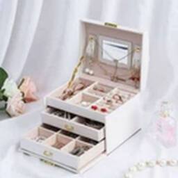 Havendro White Large Jewelry Box 3 Layer PU Leather Necklace Storage Cabinet - thumbnail 2