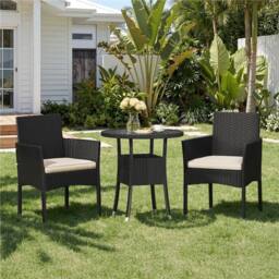 Kelvenix 3-Piece Rattan Furniture Set Black/Beige in Black - Size: 0.6m2 - thumbnail 5