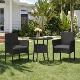 Kelvenix 3-Piece Rattan Furniture Set Black/Beige in Black - Size: 0.6m2 - thumbnail 1