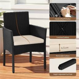 Kelvenix 3-Piece Rattan Furniture Set Black/Beige in Black - Size: 0.6m2 - thumbnail 3