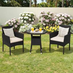 Kelvenix 3-Piece Rattan Furniture Set Black/Beige in Black - Size: 0.6m2 - thumbnail 4