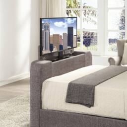 Home Source Ottoman King Size Storage Smart TV Bed Frame TV Footboard Upholstered in Grey - thumbnail 4