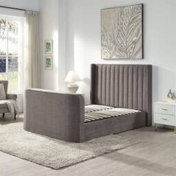Home Source Ottoman King Size Storage Smart TV Bed Frame TV Footboard Upholstered in Grey - thumbnail 6
