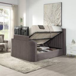 Home Source Ottoman King Size Storage Smart TV Bed Frame TV Footboard Upholstered in Grey - thumbnail 3