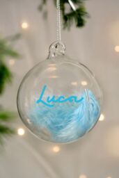 Personalised Memento Company Personalised Blue Feather Bauble in Clear - thumbnail 3