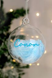 Personalised Memento Company Personalised Blue Feather Bauble in Clear - thumbnail 4