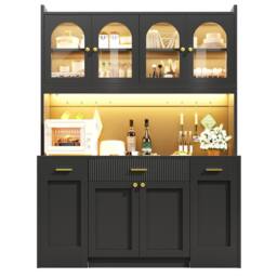 Merax Tall Kitchen Dresser Cabinet with LED & Side Pull-Out Shelves in Black - thumbnail 9