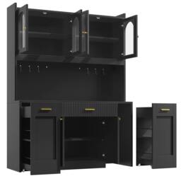 Merax Tall Kitchen Dresser Cabinet with LED & Side Pull-Out Shelves in Black - thumbnail 5