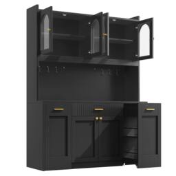 Merax Tall Kitchen Dresser Cabinet with LED & Side Pull-Out Shelves in Black - thumbnail 6