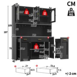 Merax Tall Kitchen Dresser Cabinet with LED & Side Pull-Out Shelves in Black - thumbnail 2