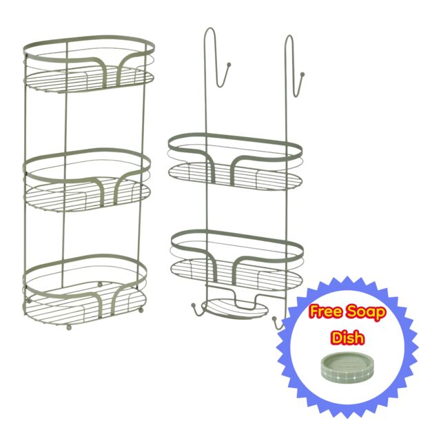 Showerdrape Dante Freestanding Floor Caddy & 2 Tier Over Door Hook Shower Caddy in Green - image 1