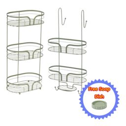 Showerdrape Dante Freestanding Floor Caddy & 2 Tier Over Door Hook Shower Caddy in Green