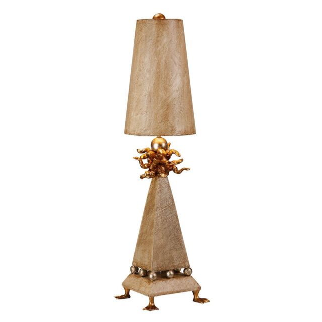 Loops Table Lamp Duck foot Silver Leaf Spheres Tapered Shade Cream Patina LED E27 60W in Metallics - image 1