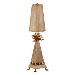 Loops Table Lamp Duck foot Silver Leaf Spheres Tapered Shade Cream Patina LED E27 60W in Metallics