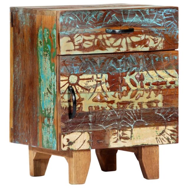 Berkfield Home Hand Carved Bedside Cabinet 40x30x50 cm Solid Reclaimed Wood - Size: 40 x 30 x 50 cm - image 1