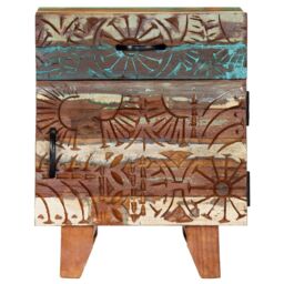 Berkfield Home Hand Carved Bedside Cabinet 40x30x50 cm Solid Reclaimed Wood - Size: 40 x 30 x 50 cm - thumbnail 3