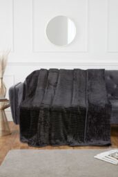 Rapport Home Ribbed Mink Faux Fur Blanket Throw in Black - Size: 150 cm × 200 cm - thumbnail 1