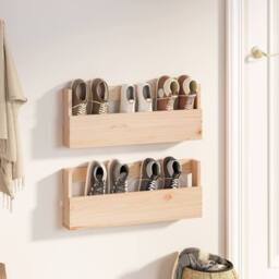 Berkfield Home Wall-mounted Shoe Racks 2 pcs 59x9x23 cm Solid Wood Pine in Brown - Size: 59 x 9 x 23 cm - thumbnail 2