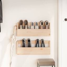 Berkfield Home Wall-mounted Shoe Racks 2 pcs 59x9x23 cm Solid Wood Pine in Brown - Size: 59 x 9 x 23 cm - thumbnail 3
