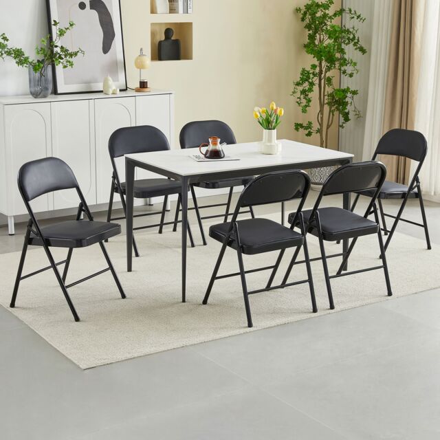 MCC Direct Set of 6 Folding Dining Chairs with Metal Frame & Padded Seats in Black - image 1