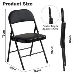 MCC Direct Set of 6 Folding Dining Chairs with Metal Frame & Padded Seats in Black - thumbnail 5