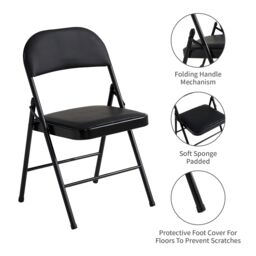 MCC Direct Set of 6 Folding Dining Chairs with Metal Frame & Padded Seats in Black - thumbnail 2
