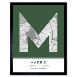 "Wee Blue Coo Wall Art Print Madrid Spain City Map Modern Typography Stylish Letter Framed Word in Green - Size: W12"" x H16""" - thumbnail 1