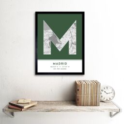 "Wee Blue Coo Wall Art Print Madrid Spain City Map Modern Typography Stylish Letter Framed Word in Green - Size: W12"" x H16""" - thumbnail 2