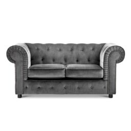 Furnishings For Less UK Ashbourne Chesterfield Large Velvet Fabric 2 Seater Sofa Studded Design in Grey