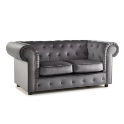 Furnishings For Less UK Ashbourne Chesterfield Large Velvet Fabric 2 Seater Sofa Studded Design in Grey - thumbnail 2
