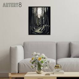 "Artery8 Full Moon Over Forest Landscape Framed Canvas Wall Art Print in Black - Size: W12"" x H16""" - thumbnail 3